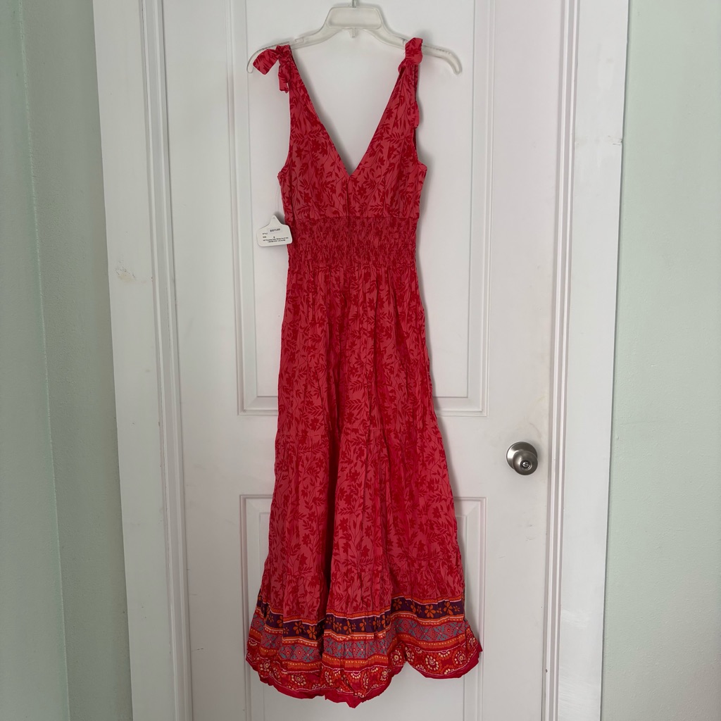 Nwt Angie Red Bohemian Hippie V-Neck Maxi Dress Tie Shoulders — image 4 of 8